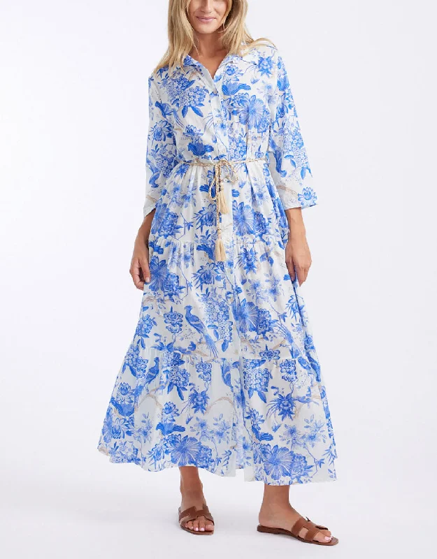 Ladies Who Lunch Dress - Bright Blue Flower Preppy Women's College