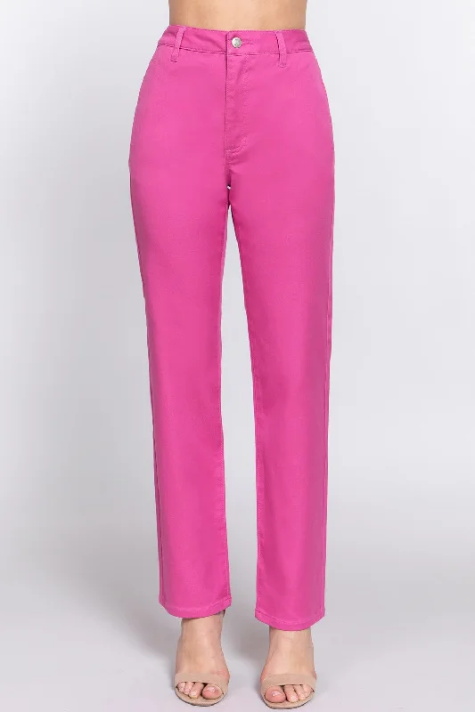 High Waist Straight Twill Pants Trendy Women's 
