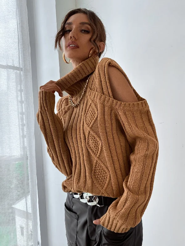 Casual Plain Cut Out Long Sleeve High Neck Regular Women Sweater Tough Women's Military - inspired Casual Plain Cut Out Long Sleeve High Neck Regular Women Sweater Tough Women's Military - inspired