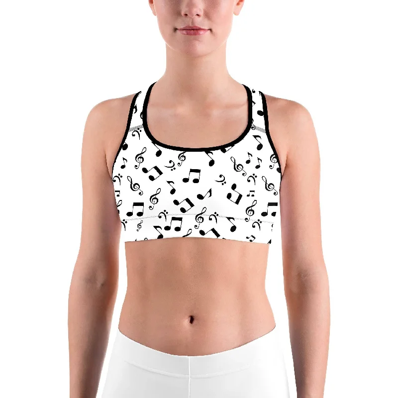 Music Notes White Sports bra