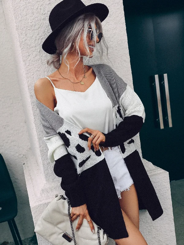 Casual Graphic Long Sleeve Short Women Cardigan Monochromatic Office Style