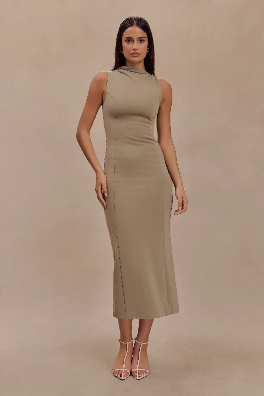 Taylor Draped Stretch Crepe Midi Dress - Mushroom Bold Women's Animal Print
