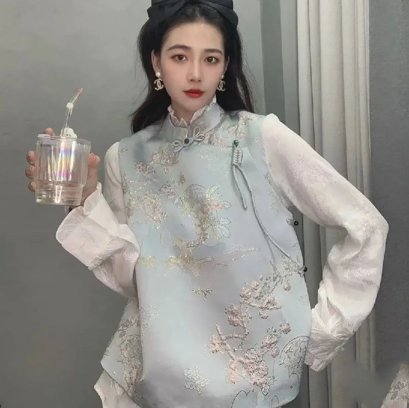 Golden Silk Thread Floral Embroidery Brocade Chinese Style Waistcoat Vest Adventure