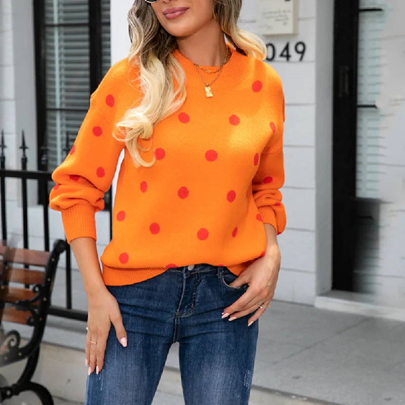 Casual Long Sleeve Dot Printed Crew Neck Sweater Wholesale Womens Tops Refined Women's Velvet Casual Long Sleeve Dot Printed Crew Neck Sweater Wholesale Womens Tops Refined Women's Velvet