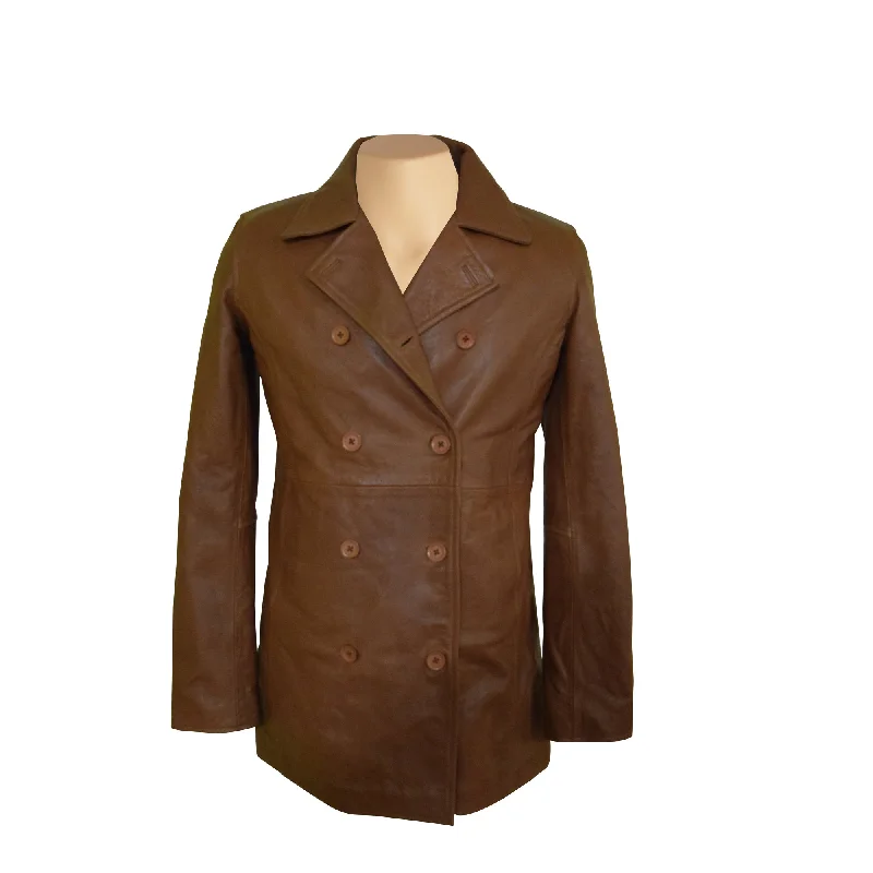 Corrina’s Camel Leather Peacoat Luxurious Women's High -  end