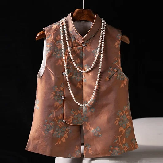 Traditional Chinese Stand Collar Vintage Vest Brocade Jacquard Waistcoat for Young Women Country Traditional Chinese Stand Collar Vintage Vest Brocade Jacquard Waistcoat for Young Women Country