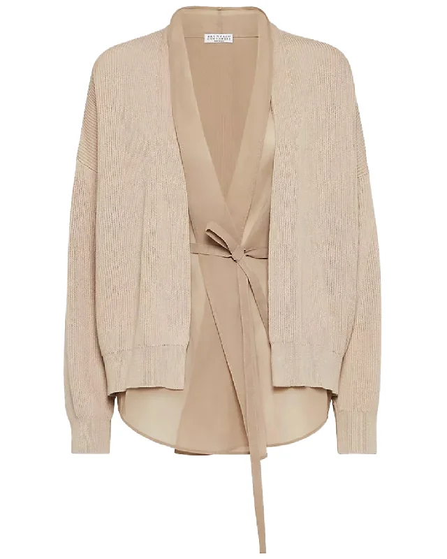 Beige Organza Layered Golf Cardigan Scandinavian