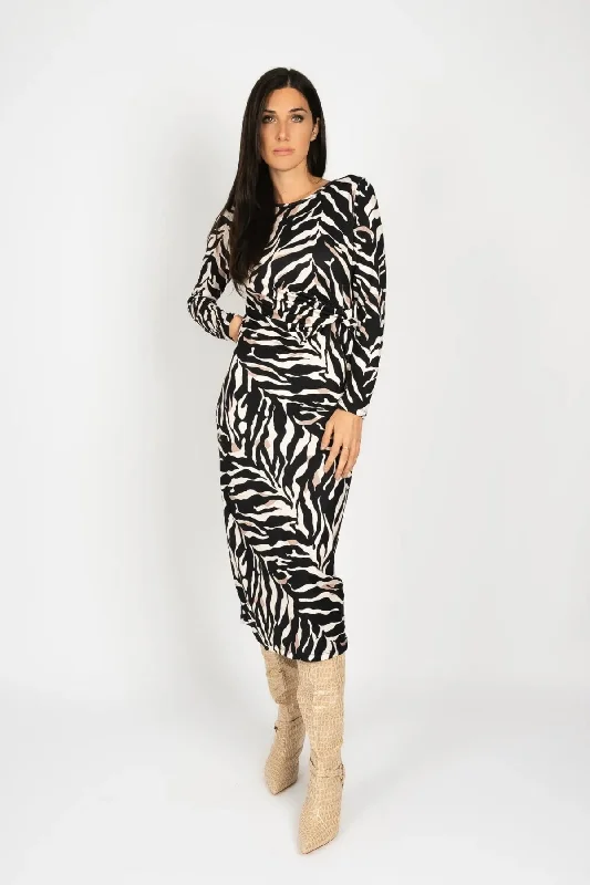 Black & White Zebra Print Kourtney Midi Dress