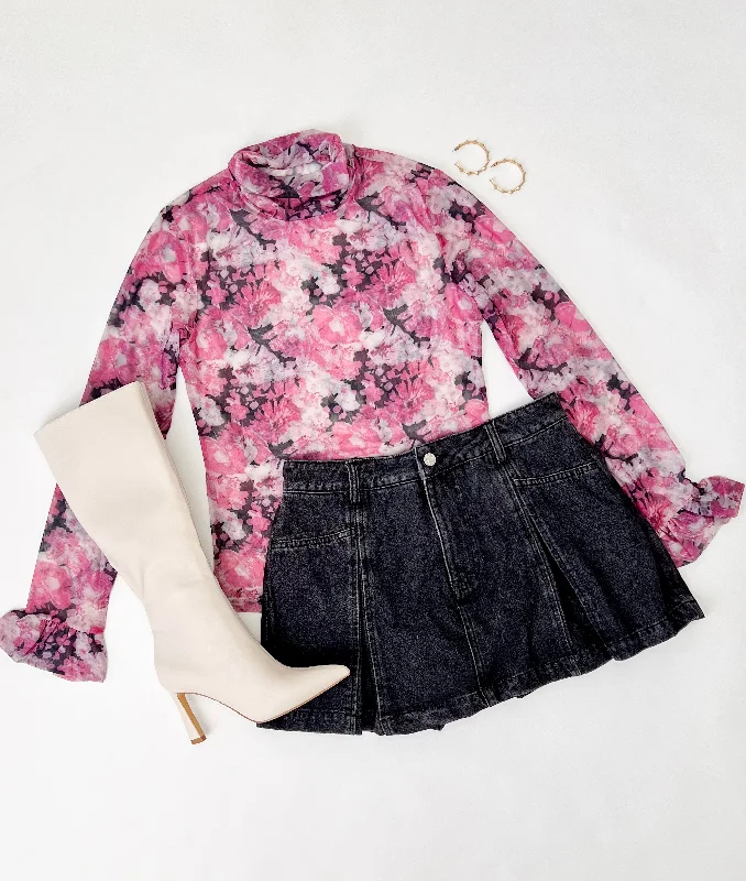 LEAVE IT TO ME MESH FLORAL TOP Traditional Women's Wool