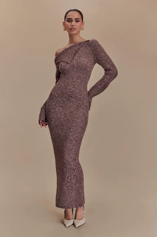Magenta One Shoulder Fluffy Knit Midi Dress - Pecan Business