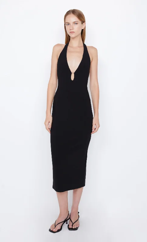 ELVIE HALTER  MIDI DRESS - BLACK Country