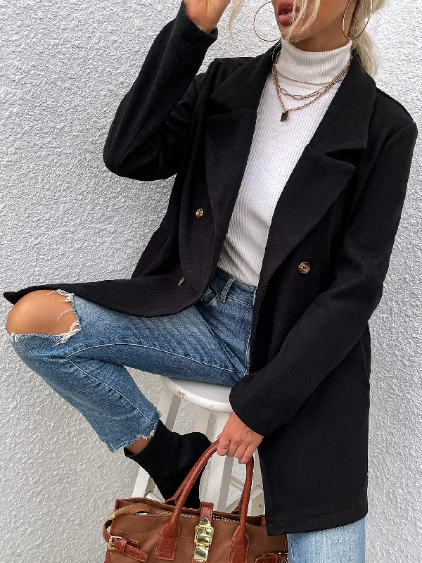 Plain Pocket Long Sleeve Lapel Short Women Overcoat Bohemian Women's Free
