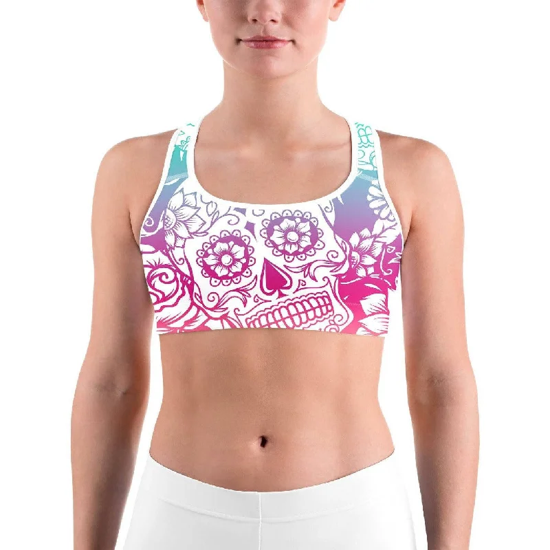 Bright Sugar Skull Sports bra Unique Women's Upcycled