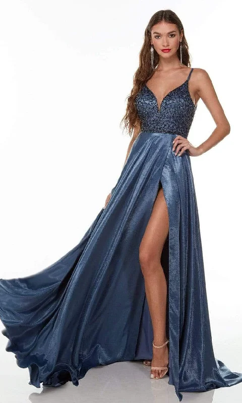 Alyce Paris - 61197 Metallic Beaded Gown With Slit Laid - back Women's Style