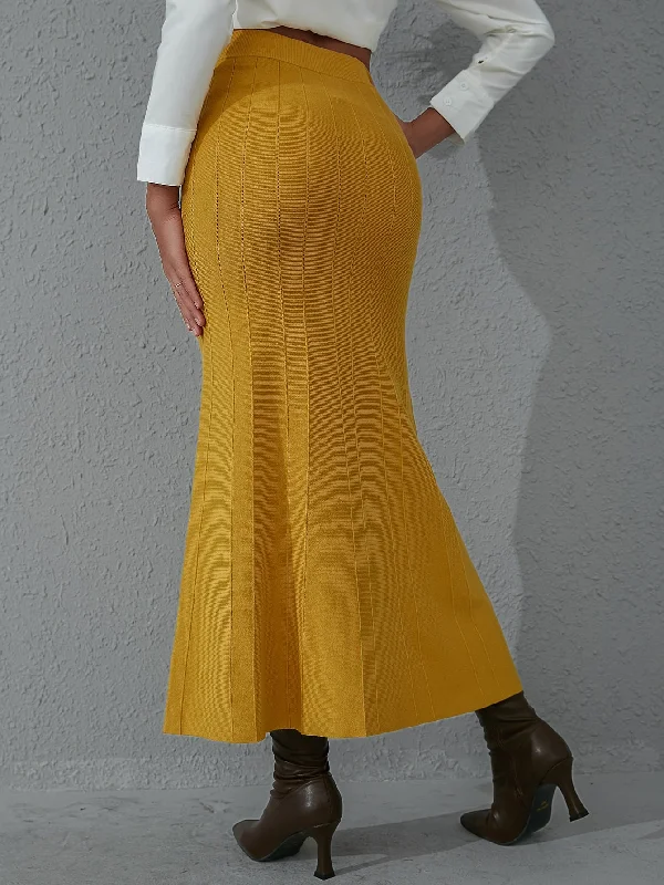 Plain High Waist Long Women Sweater Skirt