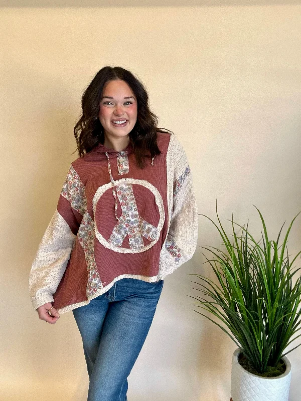 Floral Peace Hoodie Earthy Women's Hemp - based