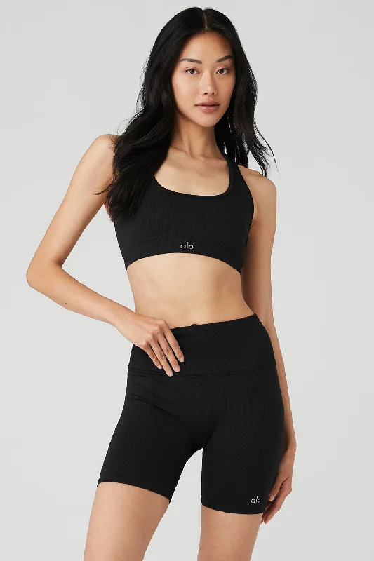 Seamless Ribbed Bra - Black Confident Women's High - fashion