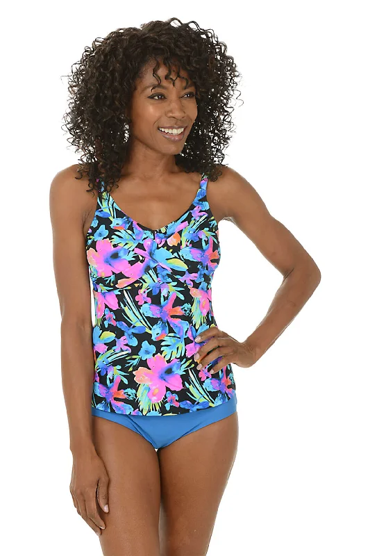 Water Colors Twist Front Tankini Top Casual Women's Loose - fitting
