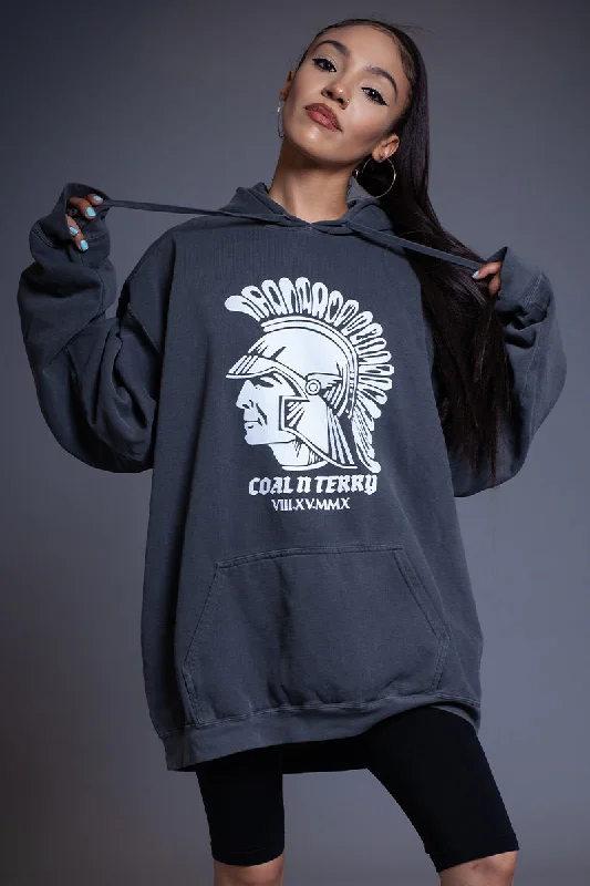 深灰色 Trojan 连帽衫 Preppy Women's College