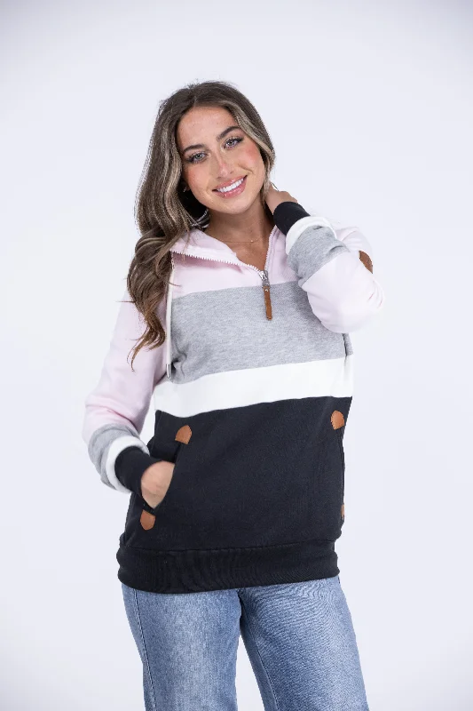 Suzon Women's Color Block Quarter Zip Hoodie Polished Women's Silk