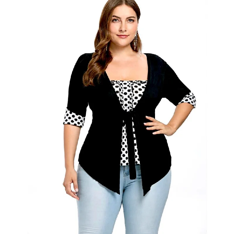 ANALUKE Ruffle Polka Half Long Sleeve T-Shirt Cashmere
