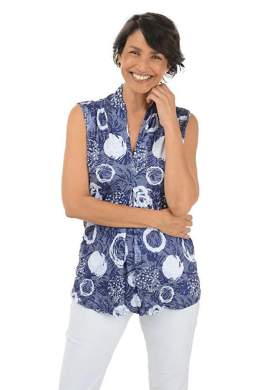 Evening Snow Crinkle Pleated Front Sleeveless Top Monochromatic Office Style