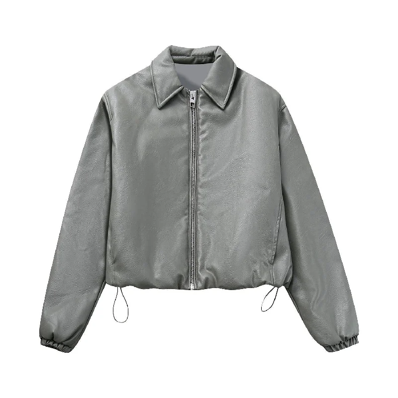 European And American Style Imitation Leather Pilot Casual Jacket Coat Stylish Women's Neon