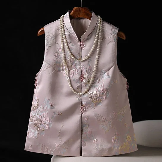 Traditional Chinese Stand Collar Vintage Vest Brocade Jacquard Waistcoat for Young Women Luxurious Women's High - end Traditional Chinese Stand Collar Vintage Vest Brocade Jacquard Waistcoat for Young Women Luxurious Women's High - end