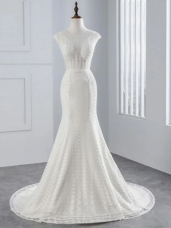 Elegant Cap Sleeves Lace-up Mermaid Wedding Dresses garde
