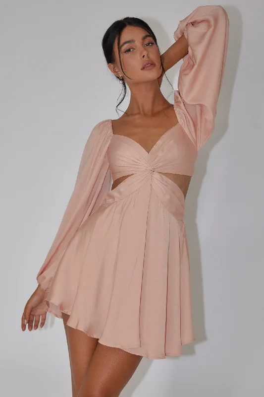 Miraya Balloon Sleeve Twist Mini Dress Peach Relaxed Women's 