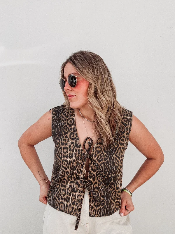 Leopard Bow Vest Practical Women's Quick - dry