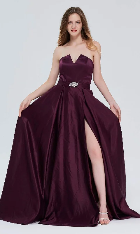 J'Adore Dresses - J20002 Brooch-Accent Satin Gown Elegant Women's Formal 