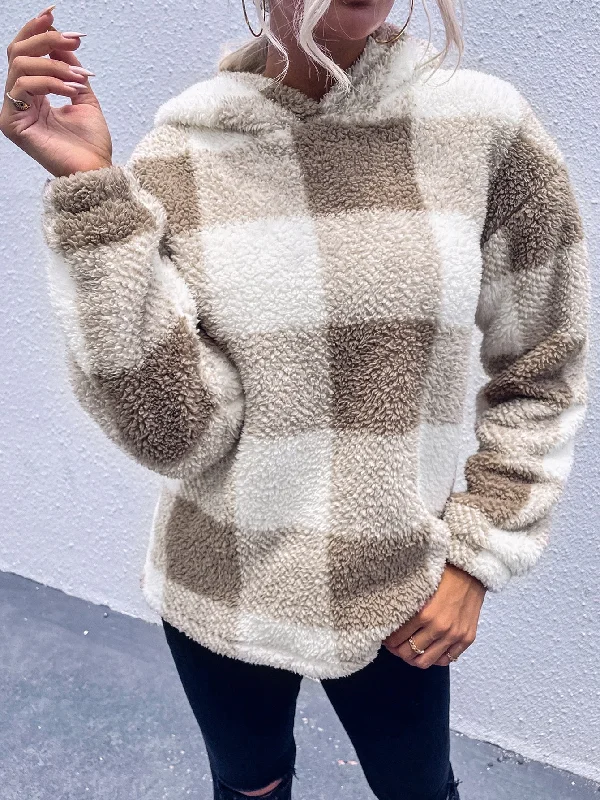Casual Plaid Long Sleeve Hooded Regular Women Sweatshirt Street