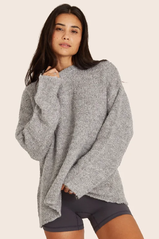 BOUCLÉ OVERSIZED CREWNECK SWEATER - HEATHER GREY Sleek Women's 