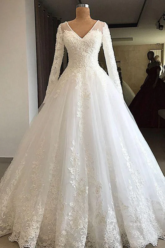 Bridelily Gorgeous Long Sleeve Appliques Tulle Wedding Dress Trendy Women's Oversized Bridelily Gorgeous Long Sleeve Appliques Tulle Wedding Dress Trendy Women's Oversized