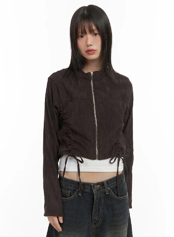 Shirred Suede Slim Crop Jacket CO410 Monochromatic All - in - one