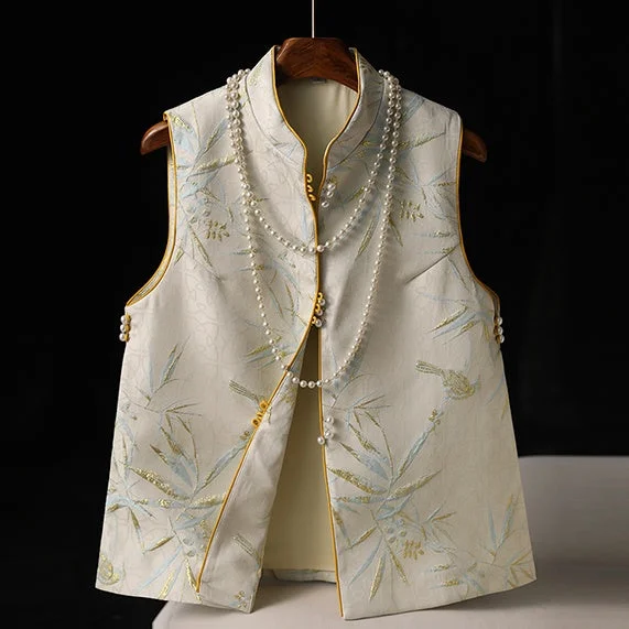Traditional Chinese Stand Collar Vintage Vest Brocade Jacquard Waistcoat for Young Women garde Traditional Chinese Stand Collar Vintage Vest Brocade Jacquard Waistcoat for Young Women garde