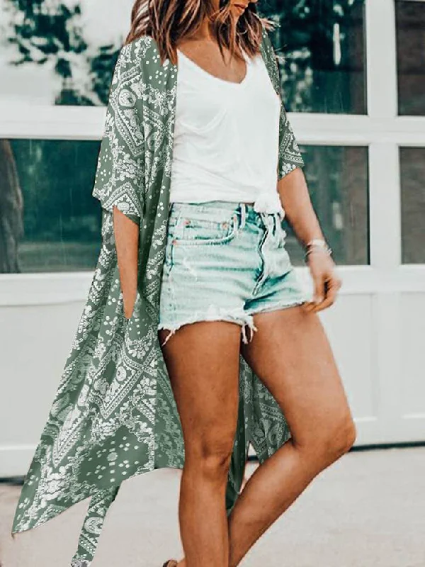 JuliaFashion - 2024 Women Summer Floral Printed Half Sleeve Bohemian Cardigan Stylish Women's Neon JuliaFashion - 2024 Women Summer Floral Printed Half Sleeve Bohemian Cardigan Stylish Women's Neon