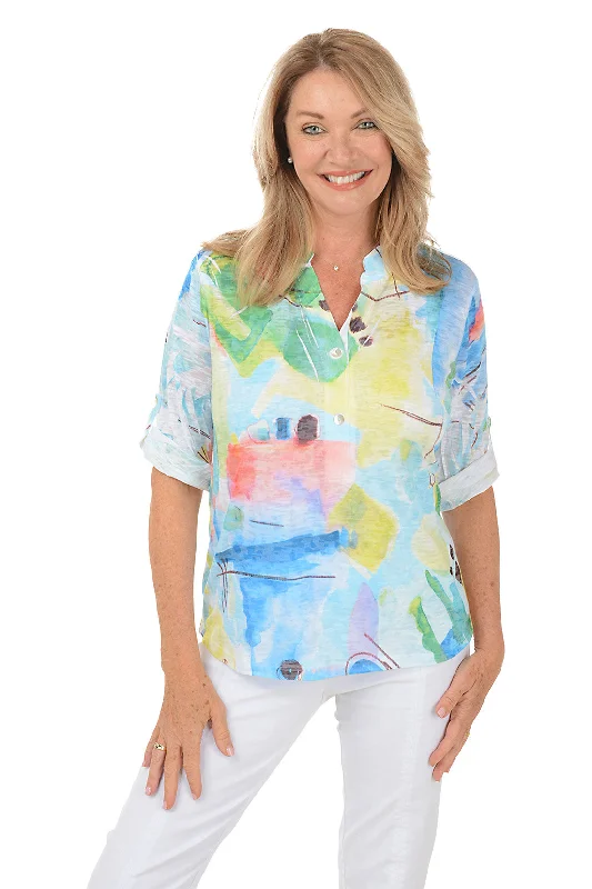 Petite Abstract Waterfront High-Low Knit Top Athletic Women's 