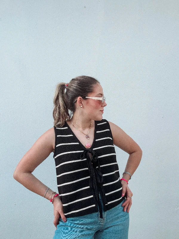 Black Stripes Bow Vest Elegant Women's Formal 