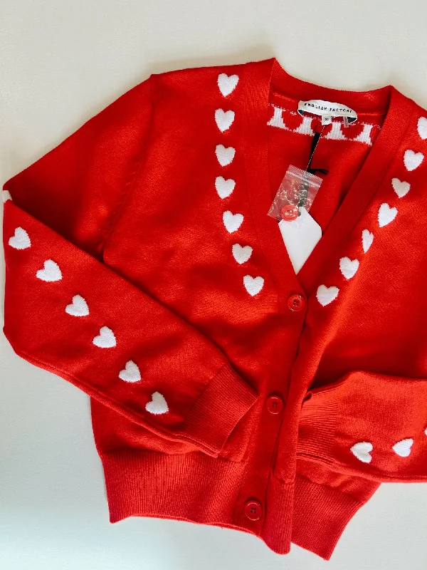 HEART CONTRAST KNIT CARDIGAN