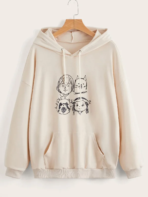 Casual Cartoon Pocket Long Sleeve Hooded Regular Women Sweatshirt