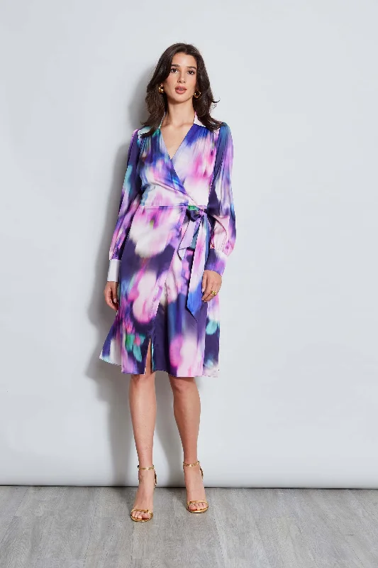 Moire Floral Wrap Dress Relaxed Women's Beachy