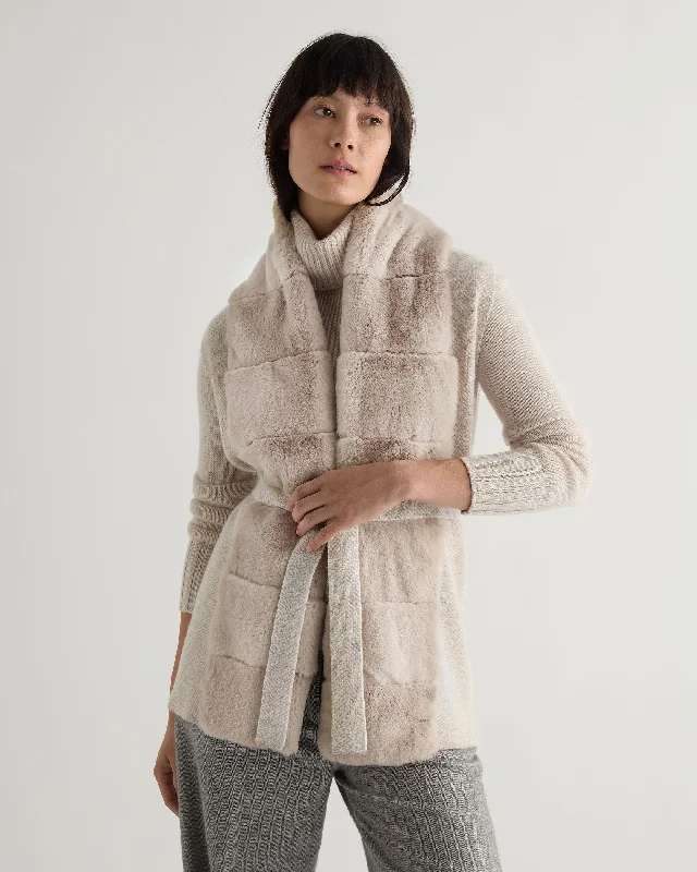 Women's Lola Herringbone Cashmere Gilet With Fur Trim Sand Brown Athletic Women's 