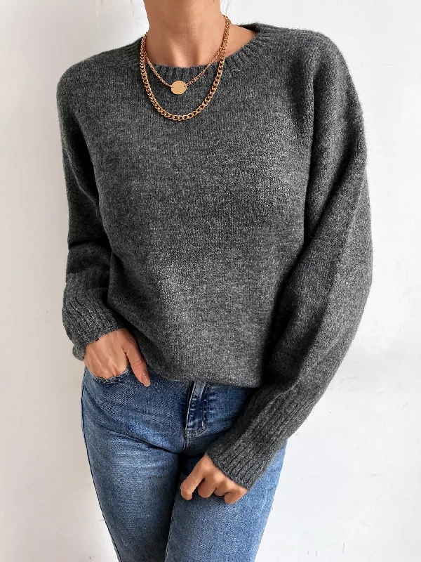 Casual Plain Long Sleeve Round Neck Regular Women Sweater Modern Women's 
