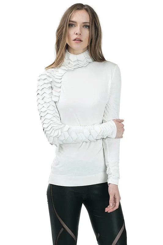 Turtleneck W/ Faux Leather and Mesh Trendy Women's Oversized