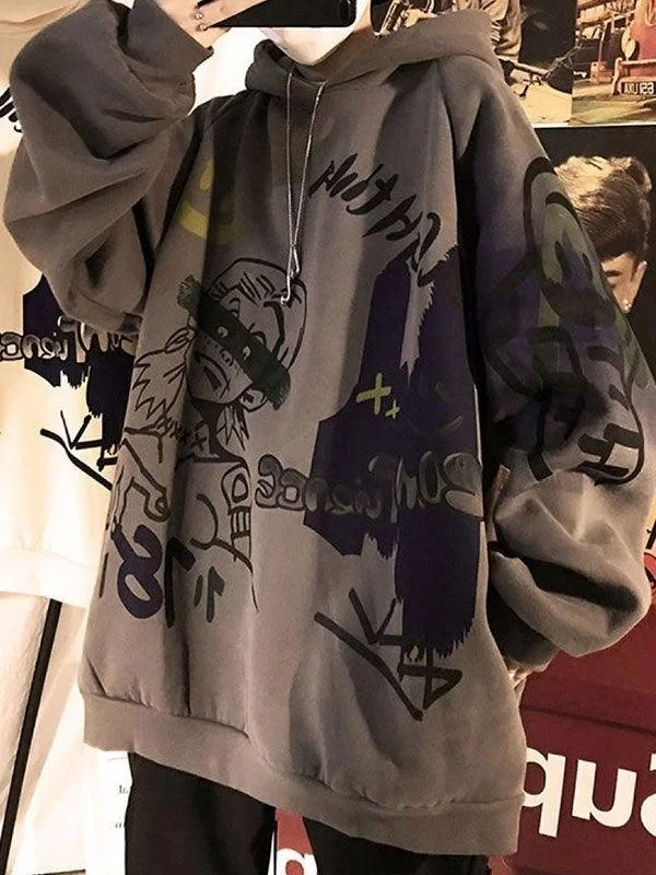 Men's Oversize Graffiti Print Hoodie Casual Women's Loose - fitting