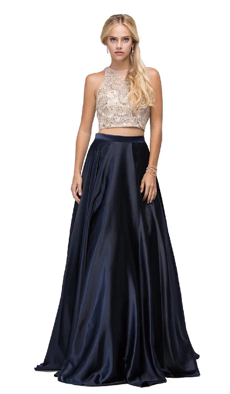 Dancing Queen - 9716 Two-Piece Jeweled Bodice Satin A-line Prom Dress French