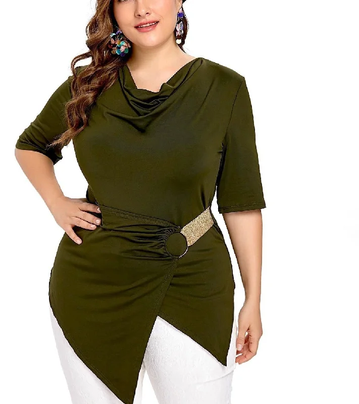 ANALUKE Cowl Neck Half Long Sleeve T-Shirt Youthful Women's Anime - inspired