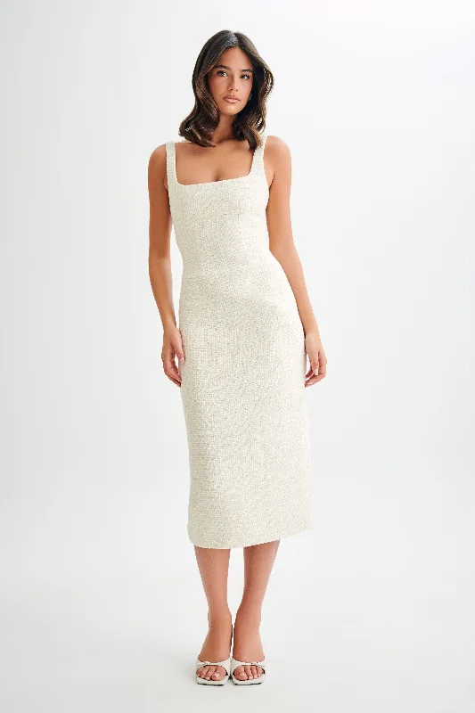 Calder Tweed Midi Dress - Ivory Youthful Women's Anime - inspired